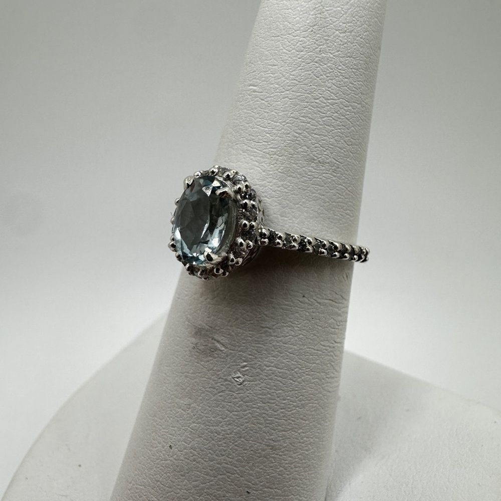 NWOT 5x7mm possible Aquamarineāwith cz rhinestonesā ring in sterling silver! - Picture 2 of 10